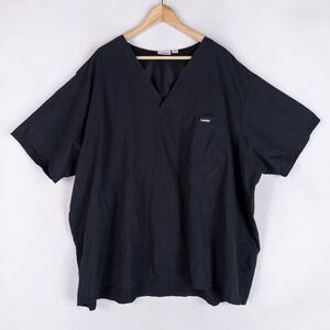Landau Unisex Scrub Top 4XL Black V-Neck Short Sleeve Pocket Vented Medical